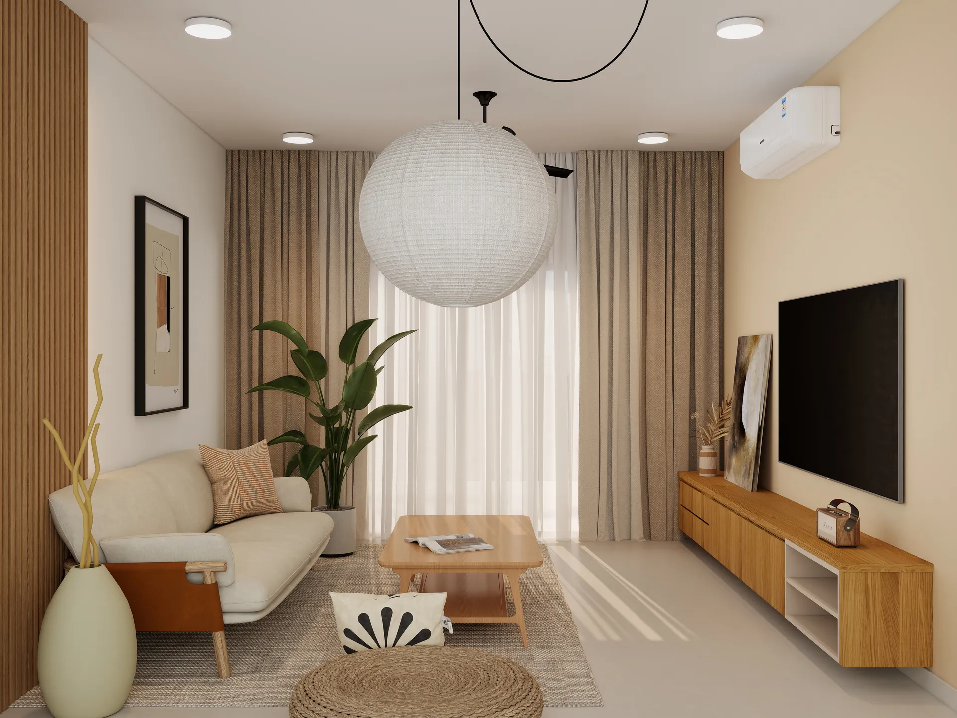 Japandi style condo living and dining room design