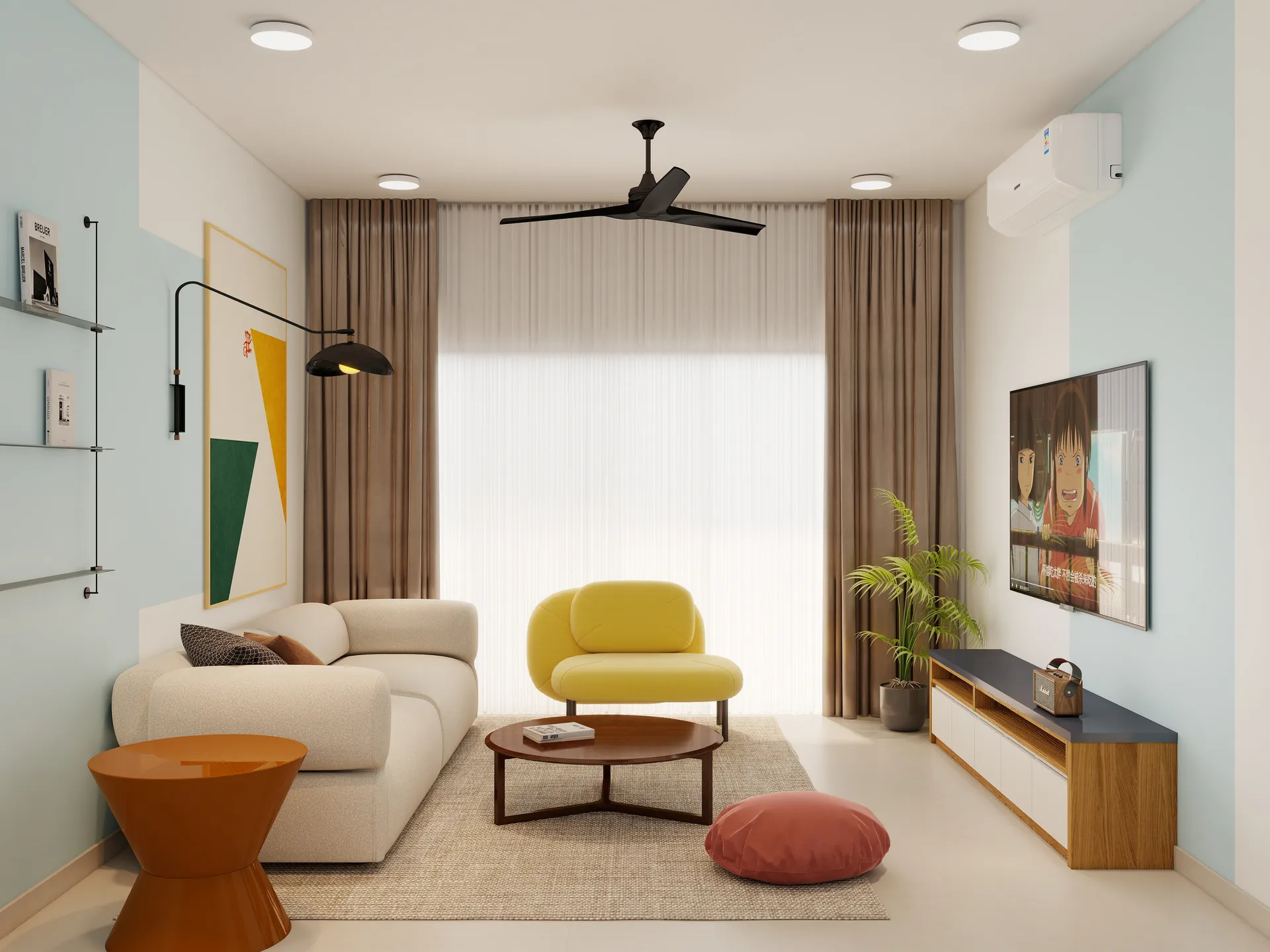 Scandinavian style condo living and dining room design