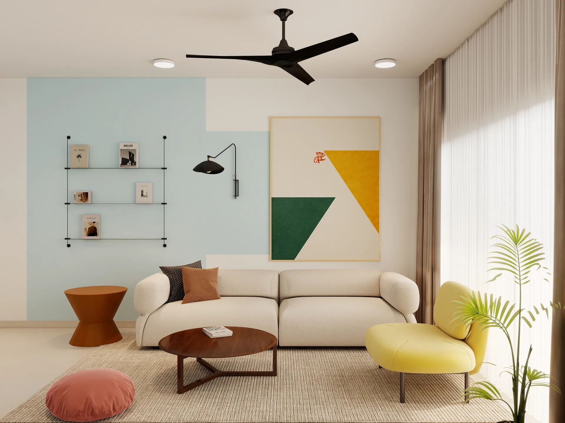 Scandinavian style condo interior with light wood tones
